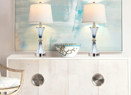 Hamucd 3-Way Dimmable Touch Glass Table Lamps for Bedrooms with 2 USB Ports Set of 2 Coastal Beach Bedside Lamps for Contemporary Modern Night Stand Lamps with 2 LED Bulbs for Lighting Decor