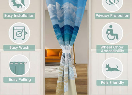 Ocean Wave Door Curtain for Doorways Privacy, Hawaiian Beach with Foamy Waves Doorway Curtain, Sea Shore Holiday All Season 30%-50% Blackout Curtains, Coastal Nature Theme Door Drape, 42" W X 80" L