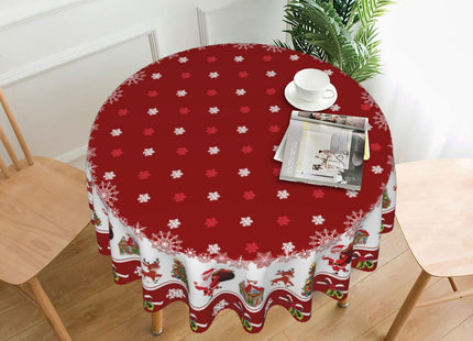 elezan Christmas Round Tablecloth 60 Inch Santa Claus Reindeer Christmas Tree Winter Snowflake Decorative Table Cloth Polyester Fabric Washable Table Cover for Holiday Family Gathering Dining Party