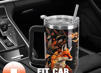 Nqhsionv Fox Tumbler with Handle and Straw 40 oz Fall Foxes Mandala Cup Coffee Travel Mug Stainless Steel Insulated Water Bottle Fox Stuff Lovers Fall Autumn Decor Gifts for Women