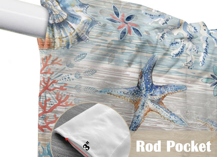 Coastal Starfish Swag Valances for Windows Rod Pocket Kitchen Window Curtains Over Sink, Ocean Sea Beach Coral Blue Kitchen Curtains Sets, Swag Curtains Valance for Living Room, 28"x36" Set of 2