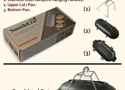 SmithEra Cast Iron Potato Baker with Lid for Grill, Oven & Campfire