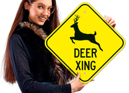 Deer Crossing with Graphic Sign,