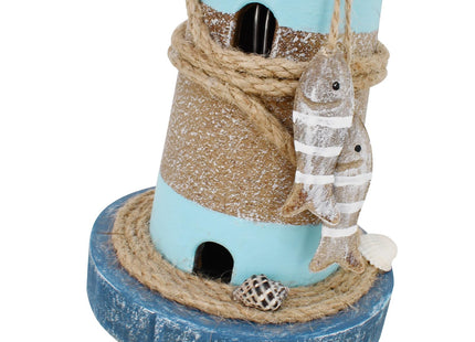 Linfevisi Wooden Lighthouse Decor with Light Tabletop Nautical Decor Solid Wood Light Houses Statue Figurines Inside Standing Coastal Beach Decoration Ocean Sea Theme Home Bathroom