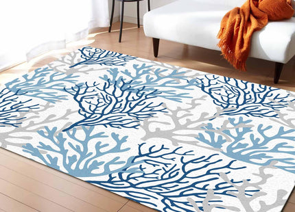 Indoor Area Rug, Navy Blue Coral Coastal Non Slip Carpet Pad Bathroom Mat, Summer Beach Seaside Nautical Kitchen Runner Area Rug for Bedroom/Living Room/Kids Room 2'7"x5'