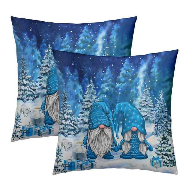 Giwawa Winter Blue Gnome Throw Pillow Covers 16x16 Inch Pine Tree Pillowcases Set of 2 Square Seasonal Cushion Cases for Bed Couch Car Home Decor