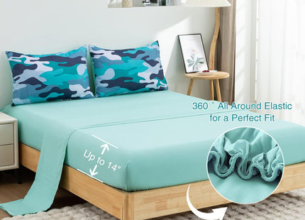 Holawakaka Full Size Camouflage Bedding Comforter Set with Sheets, Boys Girls Men Camo Bed in A Bag 5 Pieces,Kids Teens Dorm Bed Sets Neutral Farmhouse Lodge Cabin Army Bedspread (Aqua, Full)