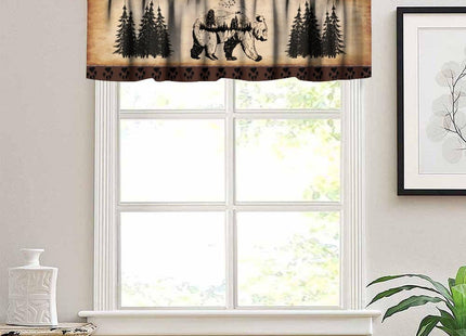 Black Bear Curtains Valances for Kitchen Windows, Pine Tree Silhouettes Valance for Living Room Bathroom Bedroom, Kitchen Valance Rod Pocket Window Decor Curtain 54 by 18 in, 1 Panel