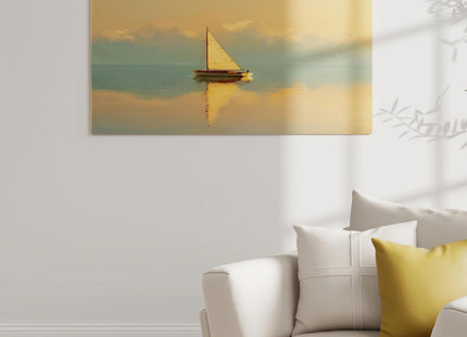 CCPEAR Sailboat Wall Art Coastal Yellow Sunset Prints, 20x40in
