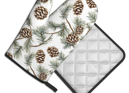 Winter Pine Cones Green Oven Mitts and Pot Holders Sets Heat Resistant Non Slip Christmas Branch Pinecone Kitchen Gloves Hot Pads Potholders 2 Pack Set Holiday Decor for Chef Cooking Bakers Kitchen