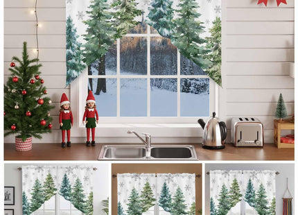 Christmas Swag Valance, Green Pine Tree Xmas Rod Pocket Kitchen Valance Curtains Winter Snowflake Scalloped Swag Curtains for Christmas Living Room Bathroom Window, 1 Pair, 36" W x 36" L