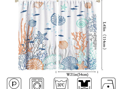 JanJCurt Nautical Coastal Curtains, Starfish Seashell Coral Beach Themed Drapes Ocean Orange Blue Teal Conch Print Window Treatments for Kitchen Living Room Bedroom, 42x45 Inch (No Blackout)