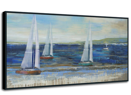 Acocifi Framed Nautical Sailboat Canvas Wall Art 48"x24", Blue Ocean Picture Print, Textured Impressionistic style Painting Large Artwork for Living Room Bedroom Dining Room Office Home Decor