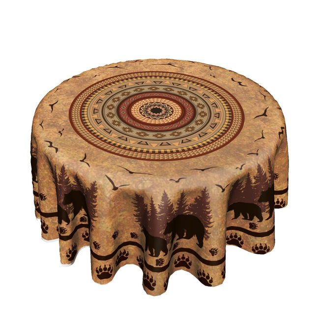 Giwawa Rustic Bear Round Tablecloth 60 Inch Vintage Wildlife Animal Paw Circle Table Cover Boho Ethnic Country Style Stain Resistant Table Cloth for Kitchen Dining Picnic Party Decor