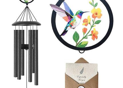 Hummingbird Wind Chimes for Outside - 50 Inches Long, 6 Thick Aluminum Tubes, Exquisite Hummingbird Design, Outdoor Hanging Decor for Garden, Porch, Hummingbird Gifts for Women, Mom, Grandma, Wife