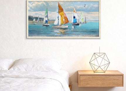 Ardemy Sailboat Wall Art Blue Abstract Canvas Art Nautical Textured Artwork Coastal Painting Wall Decor, Extra Large Framed Ocean Picture for Living Room Bedroom Home Office, 58"x29"