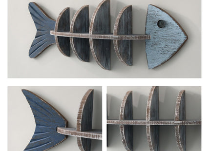 huulmood Wooden Fish Wall Shelf, Wood Fish Beach Decor Display Shelf, Nautical Coastal Style Wall - Mounted Organizer in Bedroom，Living Room，Lake House, Bathroom