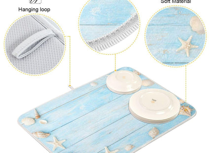 Seashells Starfish Dish Drying Mat for Kitchen Counter Super Absorbent Dish Mat Drying Kitchen Mat 16X18 inch Dish Drying Matt for Kitchen Dish Drying Mat