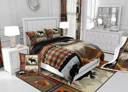 Feelyou Hunting Bear Deer Comforter Toddler Size Wild Animal Comforter Set for Boys Girls Children Rustic Cabin Country Bedding Set Room Decor Bear Western Farmhouse Duvet Set 2Pcs