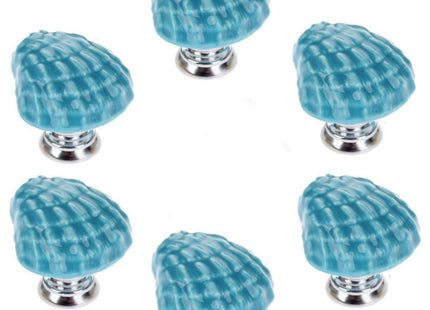 Ceramic Seashell Nautical Cabinet Knobs for Kitchen Drawer, 6 Pack, Blue
