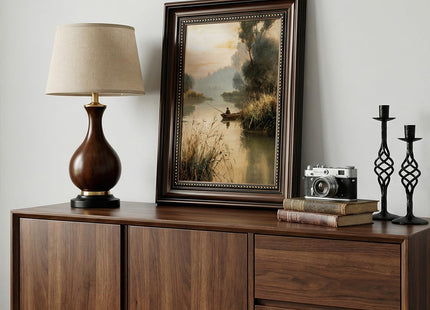 VIYYIEA Vintage Landscape Framed Wall Art, River Fishing Scene, 16x12