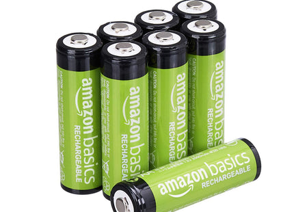 Amazon Basics 8-Pack Rechargeable AA NiMH Batteries, 2000 mAh, 1.2V, Low Self Discharge, Long-Lasting, Pre-Charged, Recharge up to 1000x Times