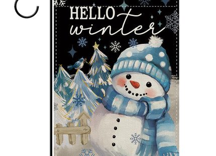 Dyrenson Hello Winter Snowman Decorative Garden Flag, Pine Tree Snowflake