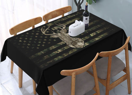 YETTA YANG Retro Patriotic American Flag Deer Waterproof Picnic Party Rectangle Table Cloth Cover Decorations Fabric 54 X 72 Inches Rectangle Tablecloth Home Dining Room Kitchen Decor