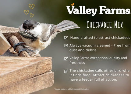 Valley Farms Chickadee Mix (3 LB) Wild Bird Food for Outside Feeders, Chickadee Bird Seed w/Peanuts and Sunflower Hearts for Birds, Feed Chickadees! Stiped Sunflower Seeds
