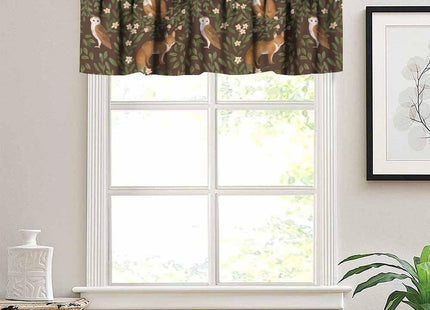 JanJCurt Woodland Animal Valance, Rustic Forest Fox Owl Bird Green Plants Leaves Blackout Short Window Treatment for Kitchen Kids Bedroom Bathroom Livingroom, 54x18inch