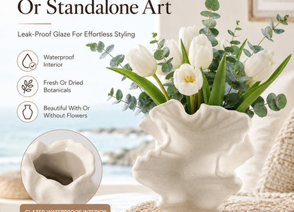 White Ceramic Flower Vase Modern Home Decor Coral Vase for Coastal Decor