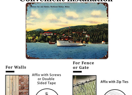 Asticou Inn Harbor Maine Vintage Metal Wall Art Signs 8X12 Inch