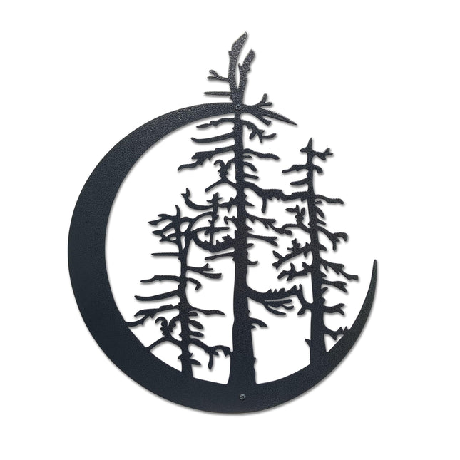 Pine Tree Wall Art, Rustic Crescent Moon Metal Decor for Cabin or Farmhouse