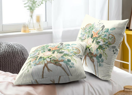Mweet Eucalyptus Leaves Starfish Pillow Covers 18 x 18 Inches Set of 2,Summer Floral Coastal Seasonal Decoration Cushion Cover Pillowcase for Sofa Couch Indoor Outdoor Home Decor