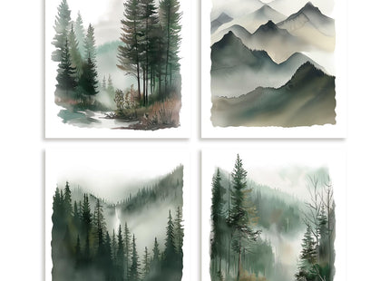 DOODLREAM 4Pcs Unframed Mountain Forest Canvas Wall Art for Home Decor