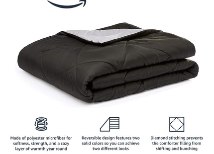Amazon Basics Comforter Blanket, Reversible, Lightweight Microfiber, All Season, Soft Plush, Machine Washable, Twin/Twin XL, Black/Grey