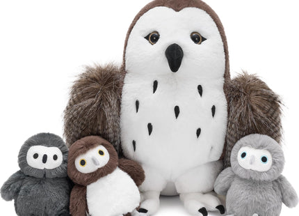 Karister Owl Stuffed Animal with 3 Babies,18" Barn Owl Plush, Brown