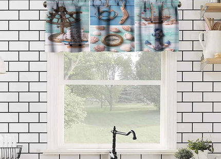 SXXLDNG Nautical Curtain Valance for Windows Living Room Kitchen Farmhouse, Hawaiian Ocean Animal Teal Short Rod Pocket Tier Curtain Window Treatment, 1 Panel 54x18