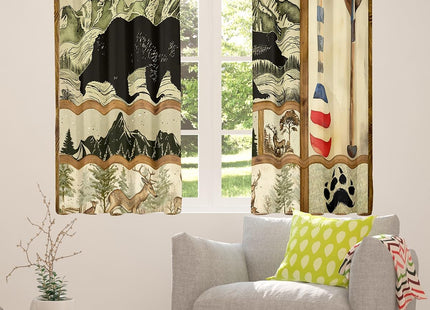 Farmhouse Hunting Bear 100% Blackout Curtains, Lake House Decor Curtains, Retro Woodland Lake Paddle Window Treatments, Deer Moose Wildlife Curtains Drapes, Buffalo Grid Darkening Curtains 42"X63"