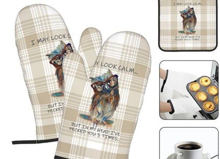 Funny Owl Oven Mitts and Pot Holders Sets of 3 Kitchen Hot Pads