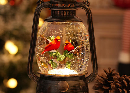 Cardinal Snow Globe Christmas Decorations Indoor, Lighted Musical Christmas Snow Globes Lantern with Glitter & 6H Timer, Cardinal Gifts Decorations for Home
