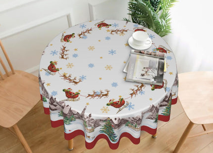 Giwawa 60in Christmas Round Tablecloth Santa Claus Sleigh Reindeer Table Cover Xmas Tree Winter Snowflakes Stain Resistant Waterproof Table Cloth for Kitchen Dining Holiday Indoor Outdoor Decor