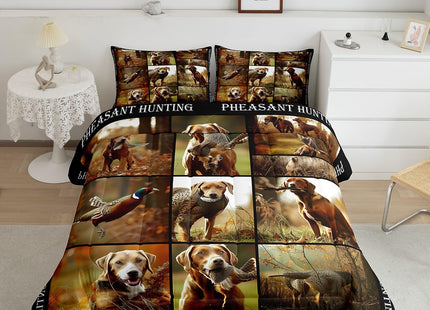 Erosebridal Pheasant Hunting Comforter Set Queen Size Duck Hunting Bedding Set Boho Farmhouse Wild Animals Down Comforter Woodland Fall Leaves Bedroom Decor Duvet Set for Kids Boys Girls Teens