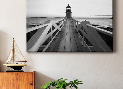 Renditions Gallery Black White Lighthouse Landscape Canvas Wall Art for Home Décor,Marshall Point Lighthouse,Ready to Hang, 18''x 12'', Made in America