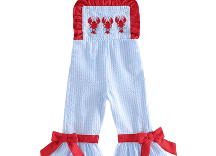 YINGISFITM Toddler Girl Overalls Baby Summer Outfit Sleeveless Lobster Bell-Bottom One Piece Romper Jumpsuit Cute Clothes (Lobster Red, 18-24 Months)