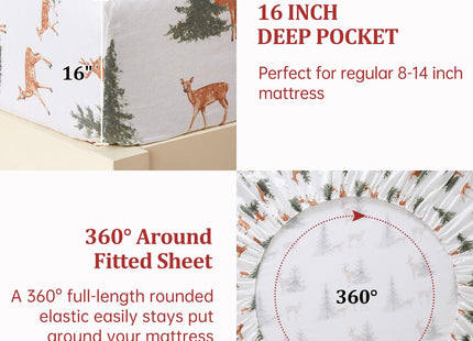 CAROMIO Christmas Sheets Twin, 100% Cotton Flannel Printed Bed Sheet Set, Soft Heavyweight Brushed Flannel, 16 Inches Deep Pocket Winter Warm Sheets 3 Piece (Forest, Twin)