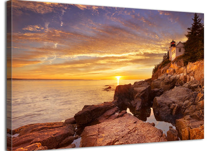 Sunset Coastal Wall Art Bass Harbor Beach Bathroom Decor Acadia National Park Poster Ocean Landscape Canvas Prints Pictures Modern Nature Lighthouse Artwork for Living Room Home Decoration 12x16"
