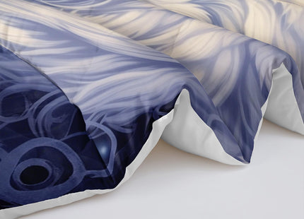 OUIXOTIC Wolf Print Comforter Set Queen Size,White and Dark Blue Wolf in Flowers Duvet Set, Forest Animals Printed Quilte Set for Girls Boys Adult,with 1 Comforter and 2 Pillow Case