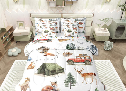 Erosebridal Wild Animal 7 Piece Bed in A Bag Queen Happy Camping Comforter Set Fox Deer Wildlife Woodland Animals Bedding Sets for Boys Girls Camper Car Western Cowboy Sheet Set with Comforter