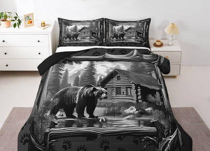 Feelyou Kids Bear Comforter Set Queen Size Rustic Cabin Lodge Bedding Set